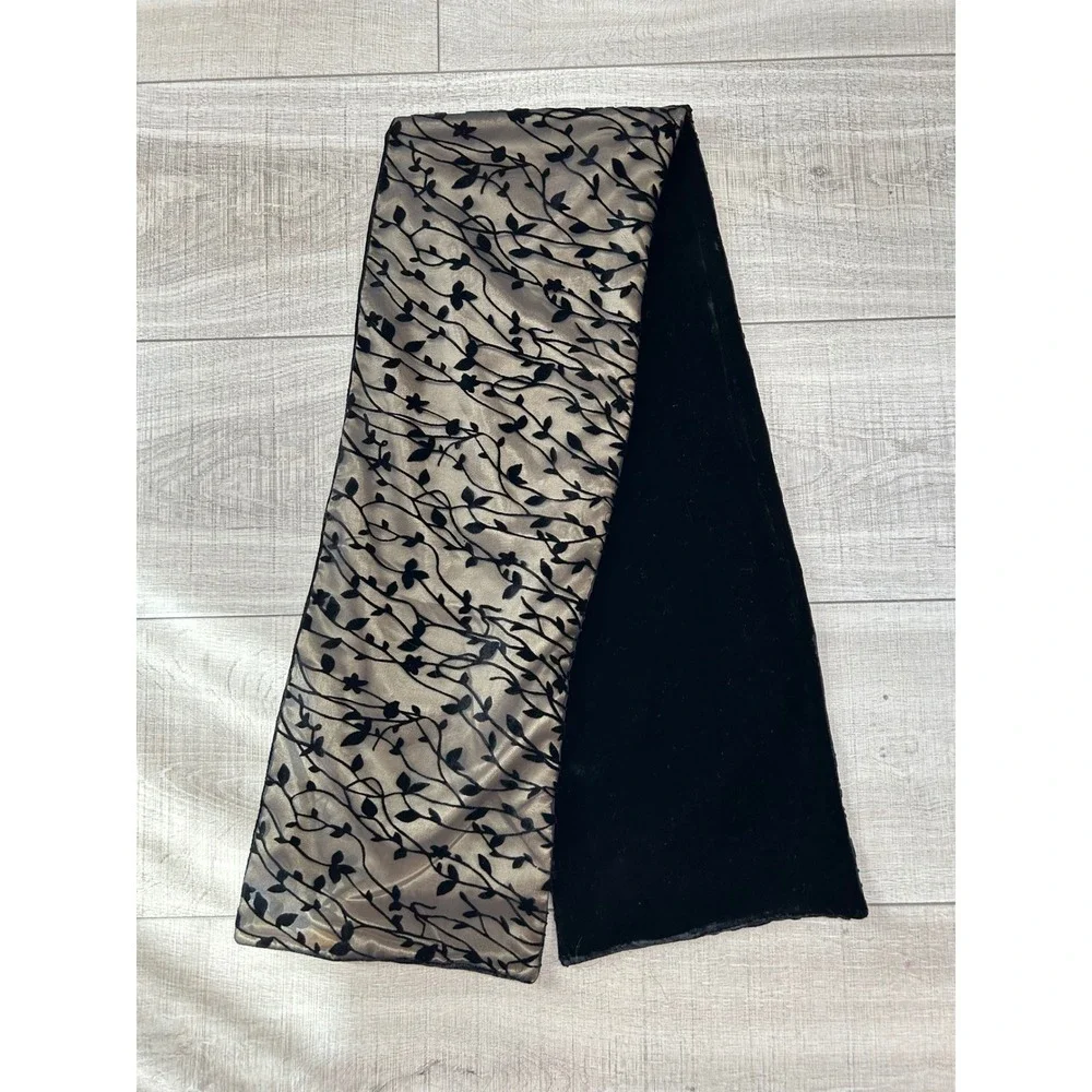 Vintage Black Burnout Velvet Floral Sheer Scarf Wrap Evening Shawl